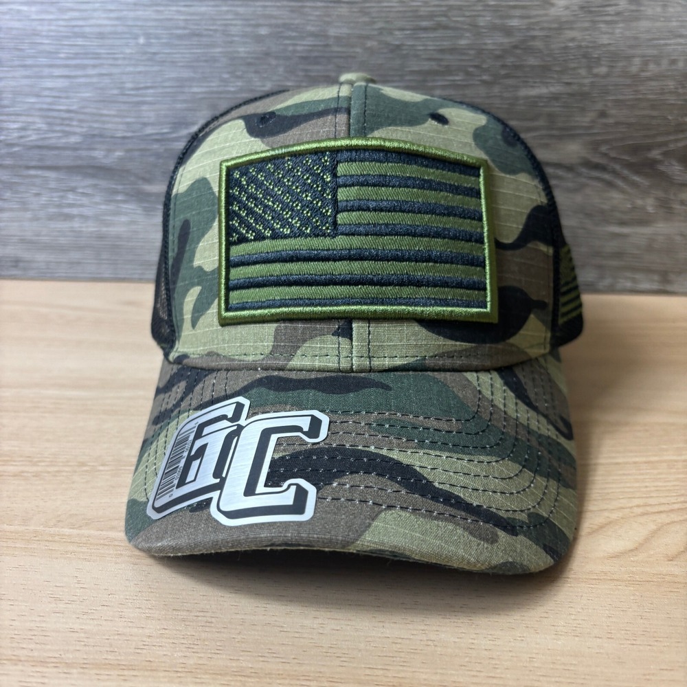 USA Hat Cap Snap Back Green Camo Camouflage American Flag Adjustable